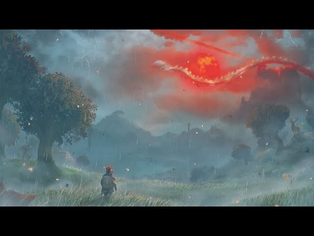 relaxing breath of the wild ost + thunderstorm ambience class=