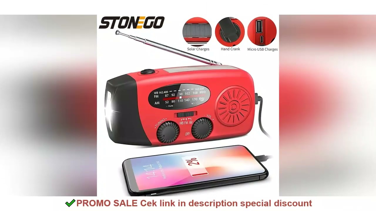 STONEGO Multifunctional FM Radio Outdoor Emergency Hand-crank Generator Solar Mobile Phone Charging