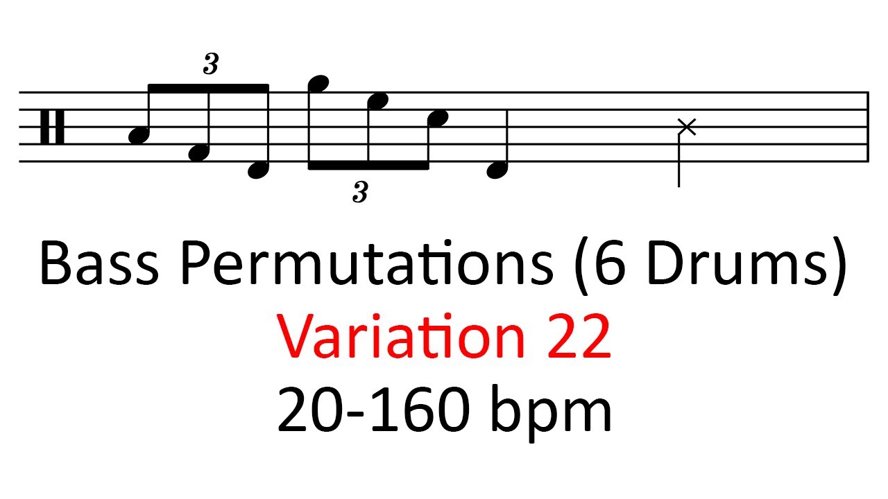 6 drum bass runs permutations (var 22) 20160 bpm playalong bass drum splits practice sheet