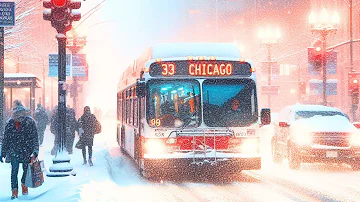 CHICAGO Snow Walk 2024 - Snowfall in City of Chicago Walking Tour ASMR 4k 60fps