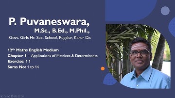 12th Maths CH1 Applications of Matrices & Determinants,  Exercise 1.1 - Sum No.1 to 14