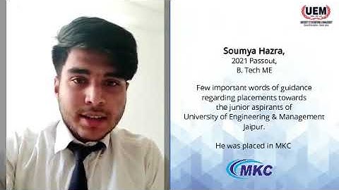Placement Guidance | Soumya Hazra | ME, 2021 | UEM Jaipur | MKC