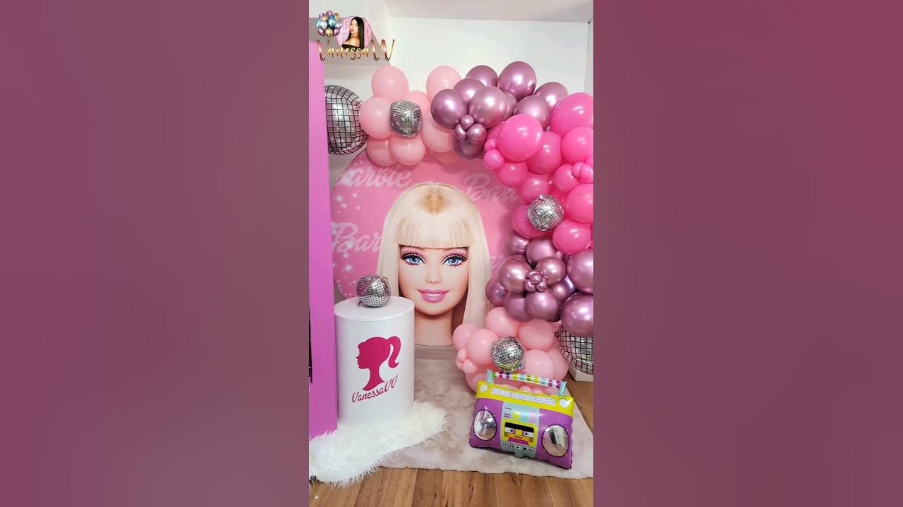 Fiesta temática BARBIE decoracion con globos y shimmer wall + caja de fotos  💅#barbie #diy #tutorial 
