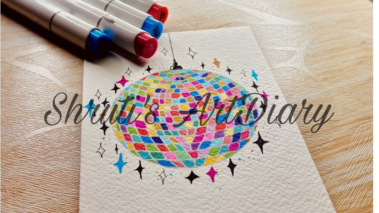 Рисунок диско-шара — рисование спиртовыми маркерами для начинающих.