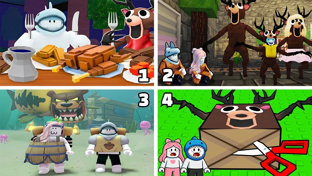 [로블록스] 식사 파티! 사슴 감옥 탈출! 바다 괴물 생존! 사슴 택배 열기! 99일 생존 모음!! (99 Nights In The Forest Games) - 민또 경또 -