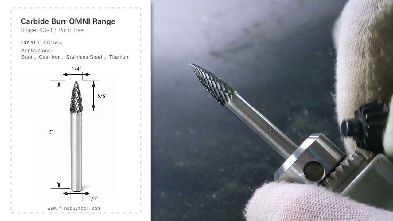 FindBuyTool Carbide Burr SG-1 Point Tree Shape Головка OMNI Range D 1/4 x 5 / 8L, хвостовик 1/4, 2 дюйма полной длины