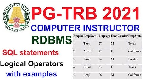 TRB Computer Instructor 💥RDBMS  SQL statements logical operator with examples|VIBRANT ONLINE ACADEMY