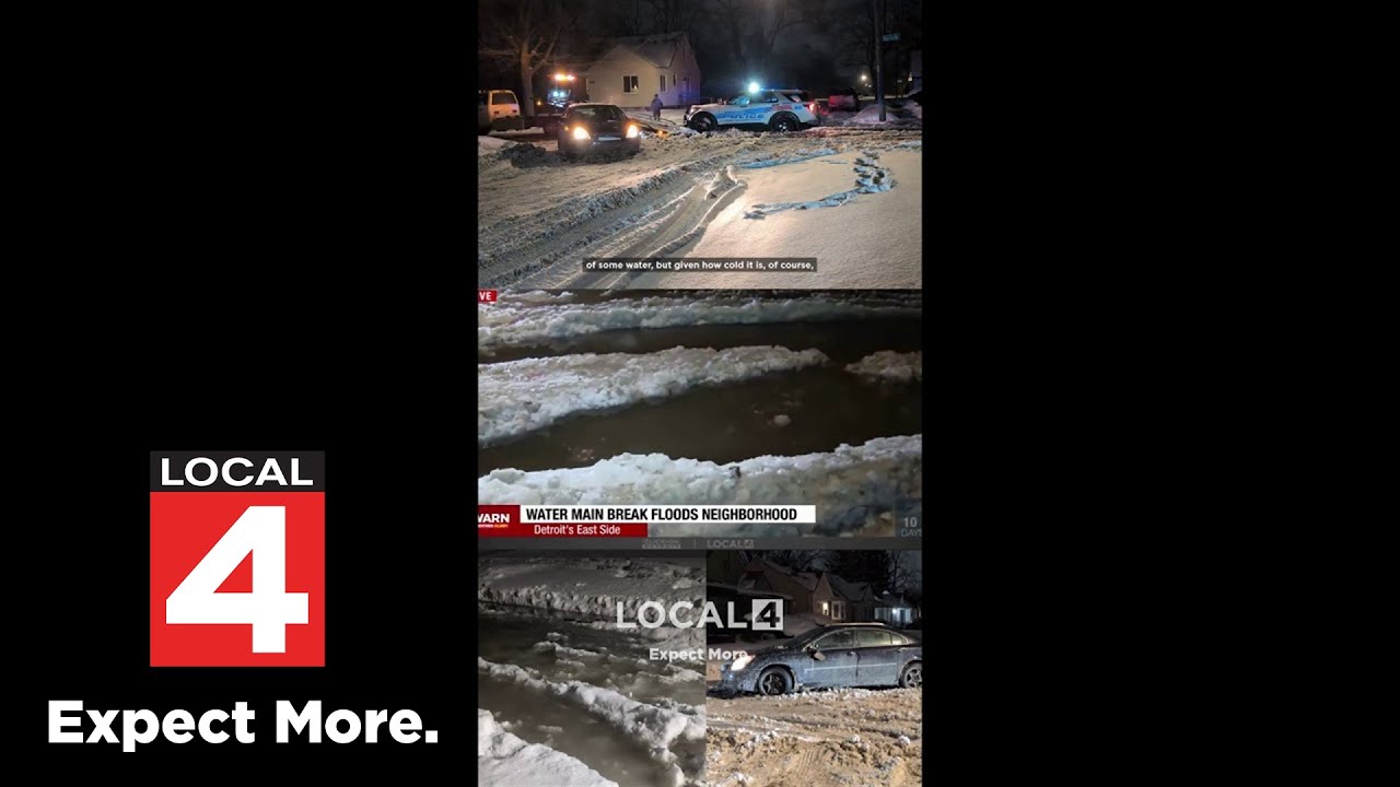 Water main break floods Detroit neighborhood - YouTube
