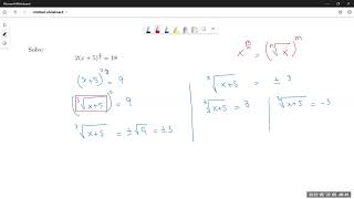 Solve 2(x + 5) ^ (2/3) = 18
