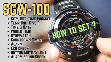 Casio SGW-100 Tutorial: How To Set Time Date Alarm Timer LCD Alarm Check Mute) #1 Manual