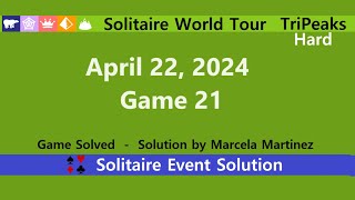 Solitaire World Tour Game #21 | April 22, 2024 Event | TriPeaks Hard screenshot 4
