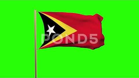 East Timor Flag With Cloud Waving In The Wind. Green Screen, Alpha Matte