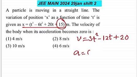 JEE MAIN 2024(29jan shift2): A particle is moving in a straight line. Thevariation of position ‘x’ a