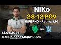 NiKo POV (28-12, 1.97 Rating) | Falcons vs Monte | Inferno | Jun 13, 2026 | IEM Cologne Major 2026