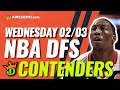 DRAFTKINGS NBA DFS PICKS TODAY | Top 10 ConTENders Wed 2/3 | NBA DFS Simulations