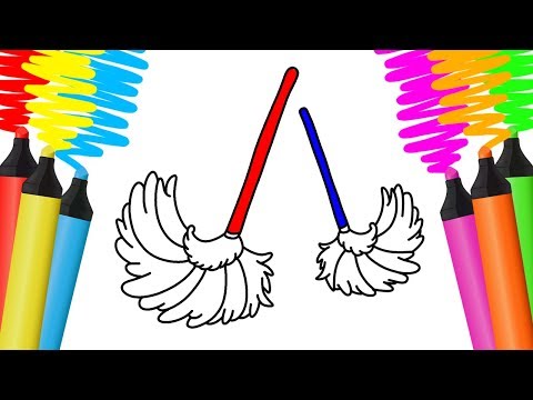 COMO DESENHAR E COLORIR VASSOURA - PINTAR E APRENDER PARA CRIANÇAS