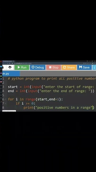 Python program to print positive Numbers in given range - YouTube