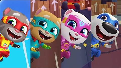 Talking Tom Hero Dash - Hank Vs Tom Vs Angela Vs Ginger Chasing Rakoon In Bosses Party Walls Compete