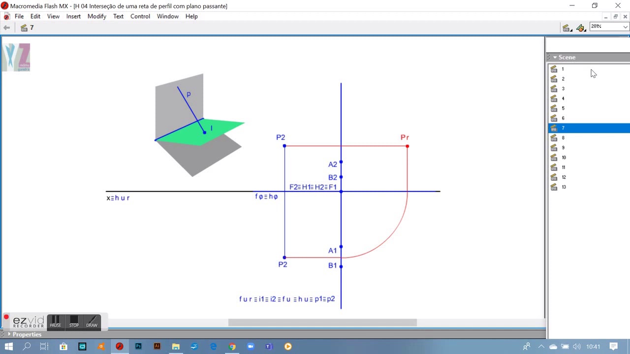 H 04 Interseção de uma reta de perfil com plano passante