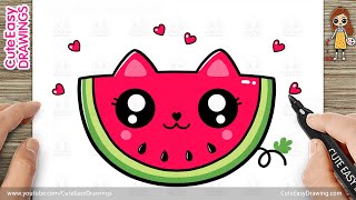 how to draw a cute watermelon slice easy drawing kawaii fruit drawing for kids