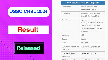 OSSC CHSL 2024 Result Released | OSSC CHSL 2024 Result Declared
