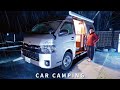 Rain car camping rainstorm a solo car trip to enjoy hot springs japan gifu rv park hiace camper