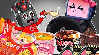 TV WOMAN Pregnant vs SPEAKER BABY | Convenience Store BLACK vs PINK Mukbang | Cartoon Animation