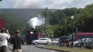 Reading and Northern 425 steam train hits car leaving lot in Jim Thorpe