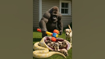 Gorilla CRUSHES Giant Python to Save Puppy  #animals #aiart #wildlife