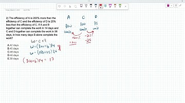 The efficiency of A is 200% more than the efficiency of C and the efficiency of D is 25% less