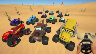 Race Cars in the Desert Monster Trucks McQueen The King Tow Truck Mater Miss Fritter \& Friends