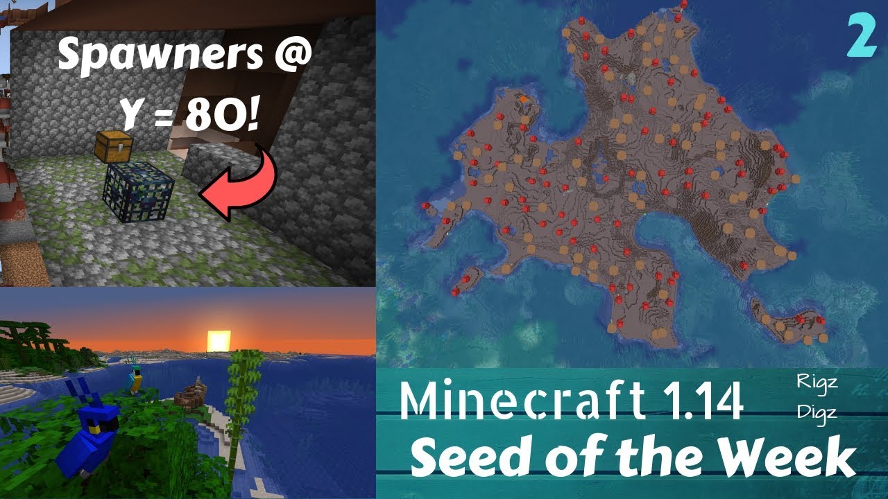 Minecraft 1.14 Seed of the Week! E2: Mushroom Islands, Surface Spawners ...