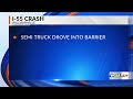 One hurt after semi crashes, catches fire in Sangamon Co.