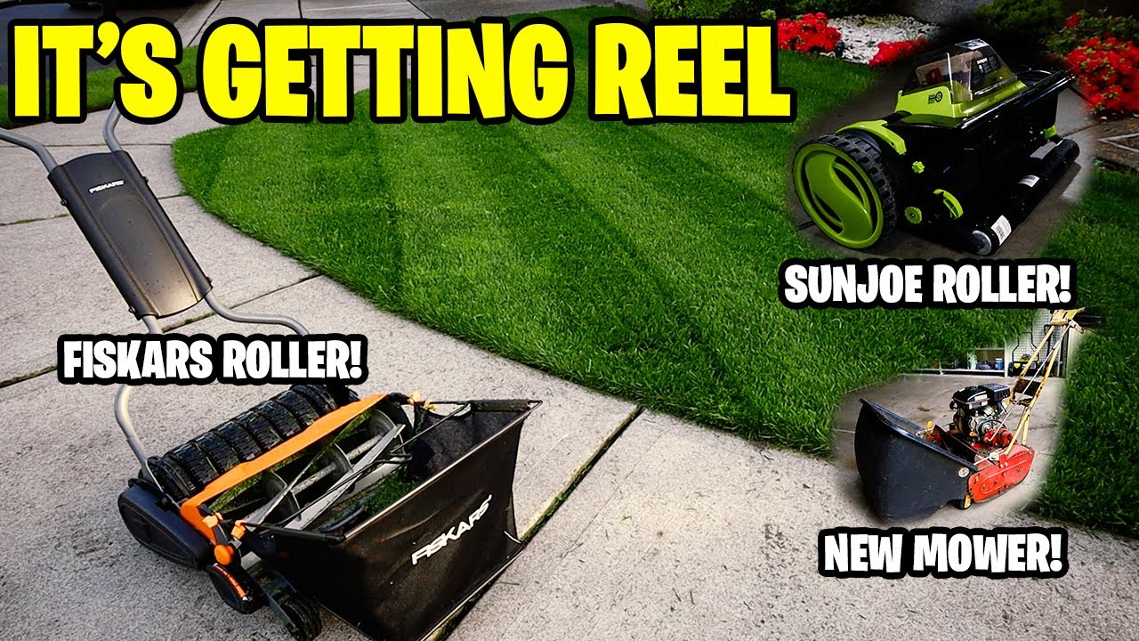 IT'S GETTING REEL! SUNJOE Electric Reel Makeshift roller! Fiskars Wheel  Roller! NEW MOWER ALERT!!! 