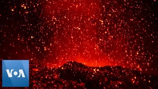 Italy’s Mount Etna Spurts Lava into Night Sky