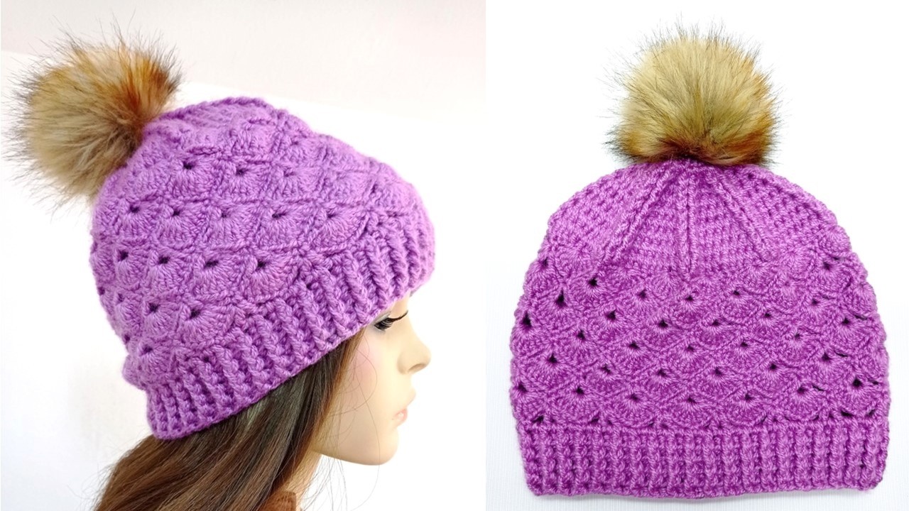 Como tejer el gorro N° 57 UNISEX a crochet en punto Abanicos paso a  paso para varones y mujeres
