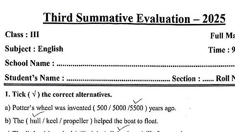 Class 3 English 3rd Unit Test Question Paper 2025 // Class 3 English 3rd Unit Test Suggestion 2025