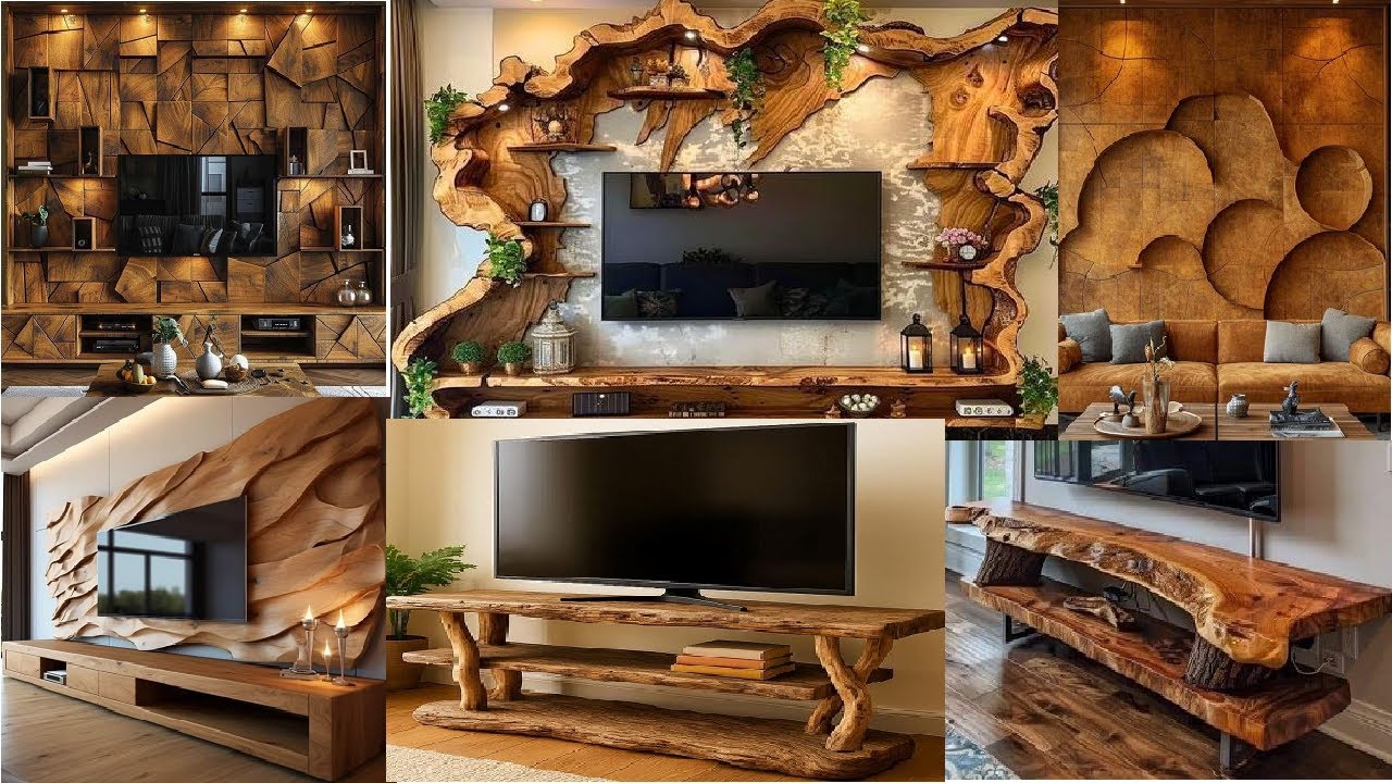 Large Live Edge TV Stand & Wall Art Design Ideas to Showcase the Beauty of Natural Wood