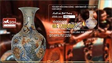 gốm sứ bát tràng ,Tỏi đắp nổi chim công men rạn cổ cao cấp cao 60cm,Bình sứ bát tràng,
