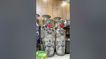 Lục bình sứ men rạn đắp nổi Phúc Đức chiều cao 1m35, 1m55, 1m75 cho không gian thờ thêm trọn vẹn