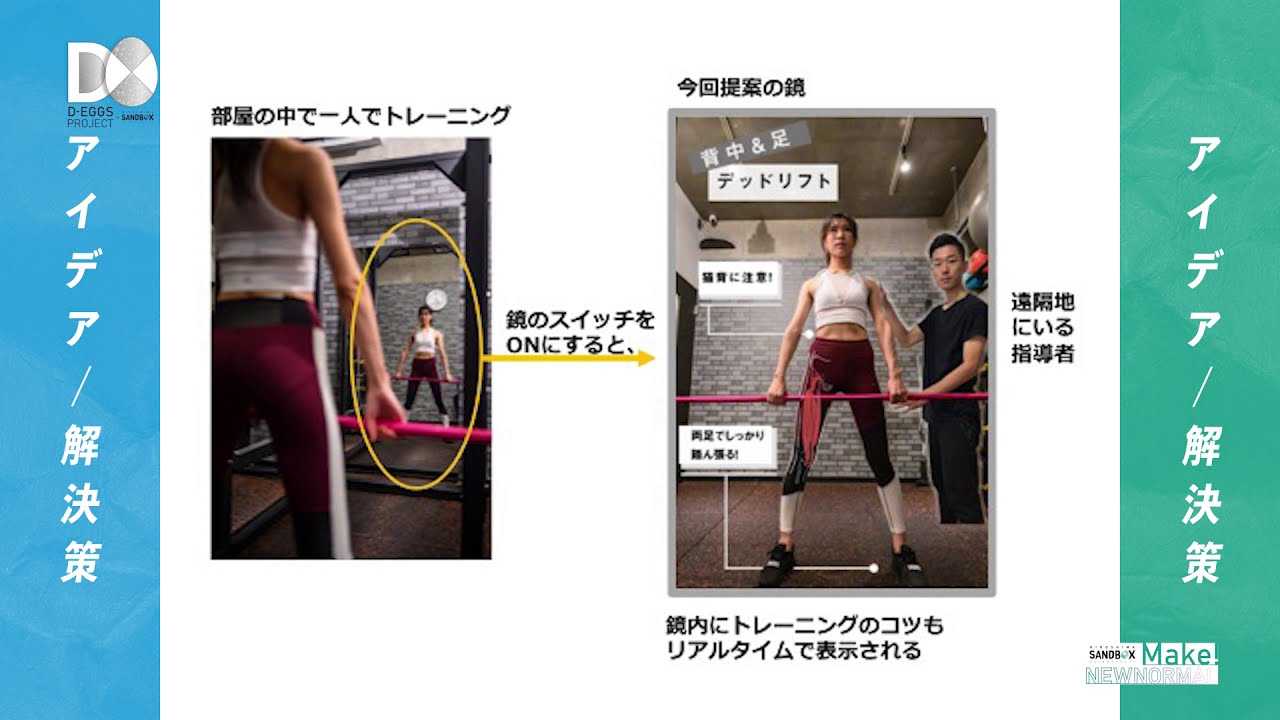 最適な運動方法をレクチャーしてくれる鏡 D Eggs Project ひろしまサンドボックス