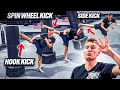 KICK TUTORIAL: HOW TO Side Kick, Hook Kick, &amp; Spin Wheel Kick!