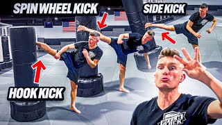 KICK TUTORIAL: HOW TO Side Kick, Hook Kick, & Spin Wheel Kick!
