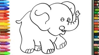 تعليم الرسم للاطفال - رسم و تلوين فيل يأكل العشب - رسم سهل - العاب اطفال