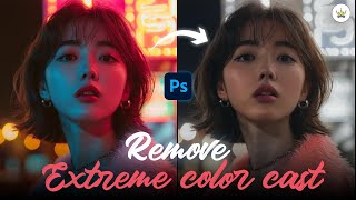 How to fix or remove Extreme Color Cast using nural filter in photoshop 2024