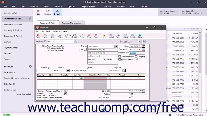 Sage 50 2018 Tutorial The Proposals Window Sage Training