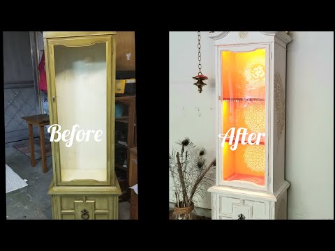 Painting a cabinet for Pooja Mandir, Chalk painting and stencil work