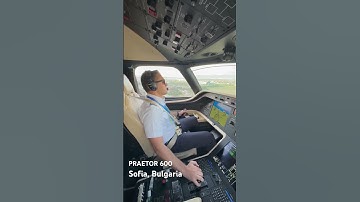 EMBRAER PRAETOR 600 APPROACH AND LANDING IN SOFIA, BULGARIA. COCKPIT VIEW.