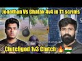 Team jonathan vs team ghatak fight in t1 scrims  clutchgod pure 1v3 clutch 