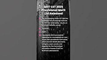 MHT CET 2025 Provisional Merit List Released